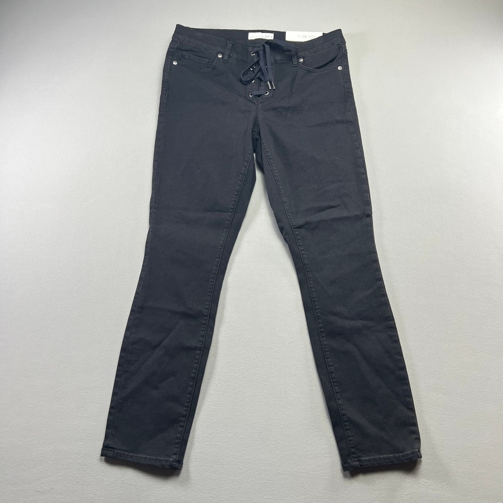 Ann Taylor Loft Modern Skinny Jeans Womens 6/28 Black Denim Lace Up Front NWT